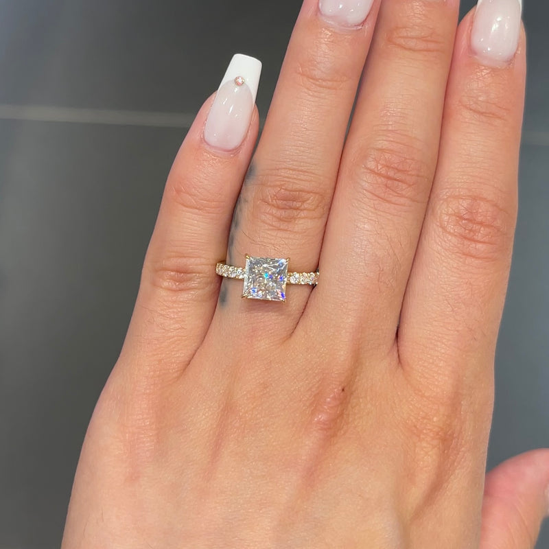 Princess Cut London Blue Topaz Ring Square Diamond Halo Engagement Ring -  Rare Earth Jewelry