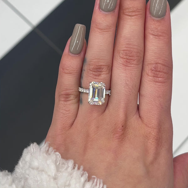 Vintage Inspired 3.94 TW Emerald Cut Unique Moissanite Engagement Ring