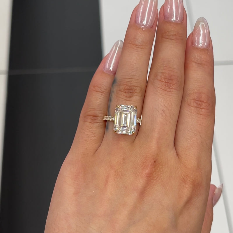 Emerald Cut Diamond Engagement Ring With Halo & Pavé Band | Birks