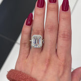 8 Ctw Emerald-Cut Halo Engagement Ring in 18K Gold